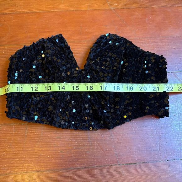 Edikted Women's Corset Stretchy black plunge neckline sequined strapless top - Picture 5 of 5